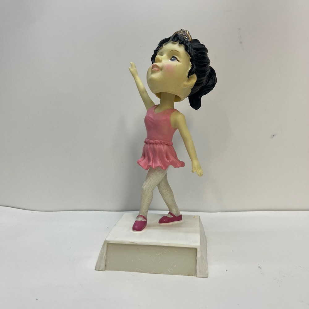 black hair Ballerina Bobblehead Figurine Pink Tutu Tiara Dancer Collectible 7.5"